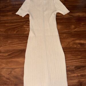H&M Cream Ribbed Midi Dress